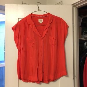 Maeve coral cap sleeve 5 button blouse